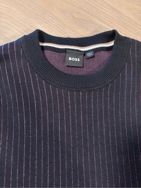 Hugo Boss Other - Hugo Boss Navy Crewneck Sweater with Pink Pinstripes